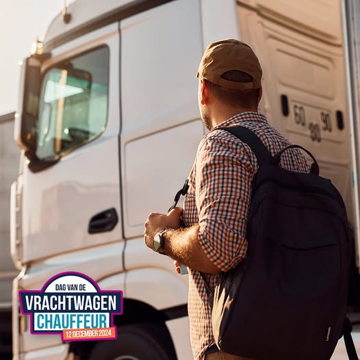 Dag van de vrachtwagenchauffeur, chauffeur kijkt naar zijn cabine